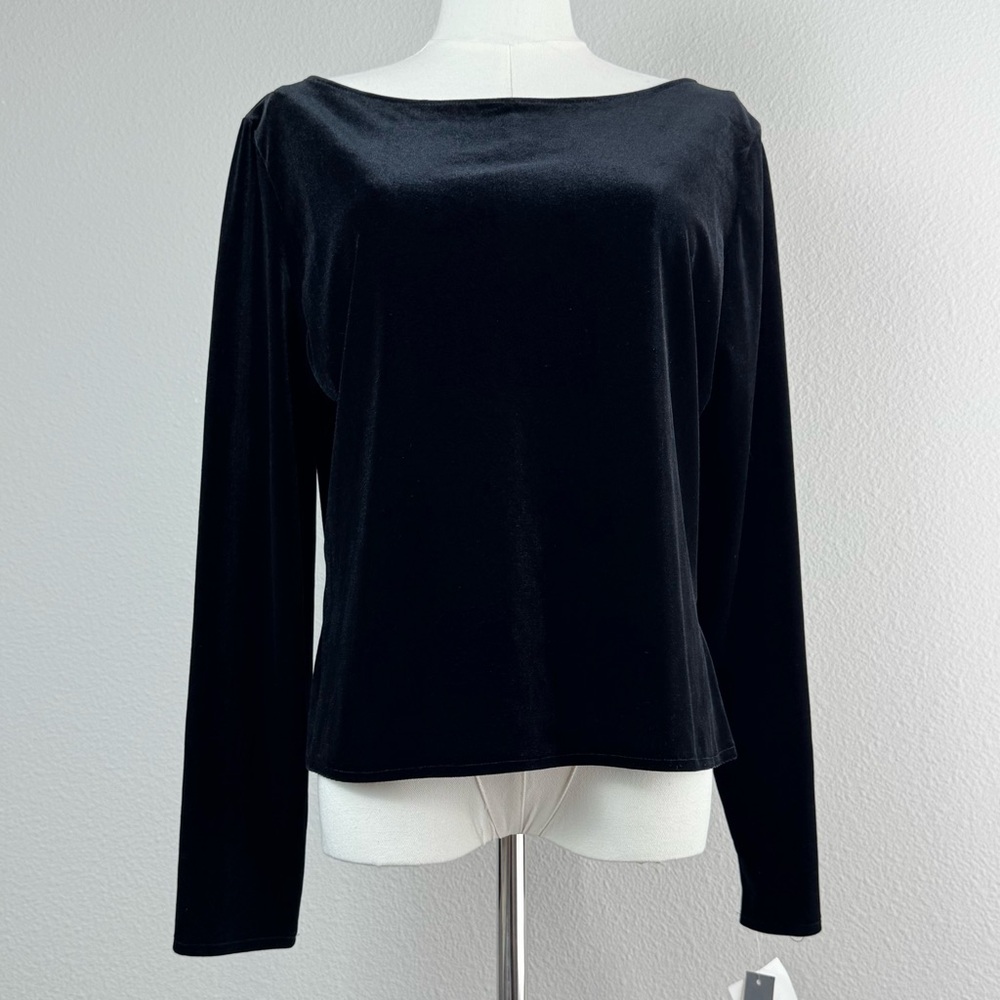 NWT Vintage 90s Crimson Velvet Top Women's Size XL Black Stretchy Long Sleeve
